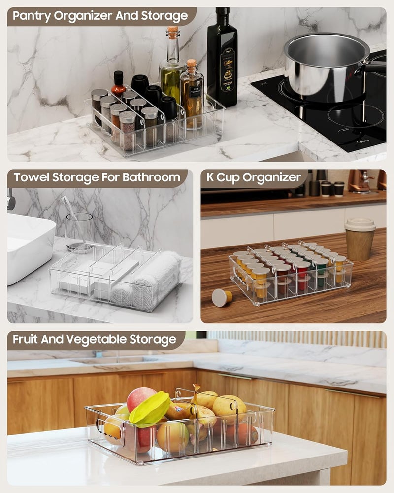 LYNG Lid Organizers Inside Cabinet, Clear Plastic Storage Lid Organizer With 4 Adjustable Dividers, Food Container Lid Organizer For Kitchen Pantry - Image 2